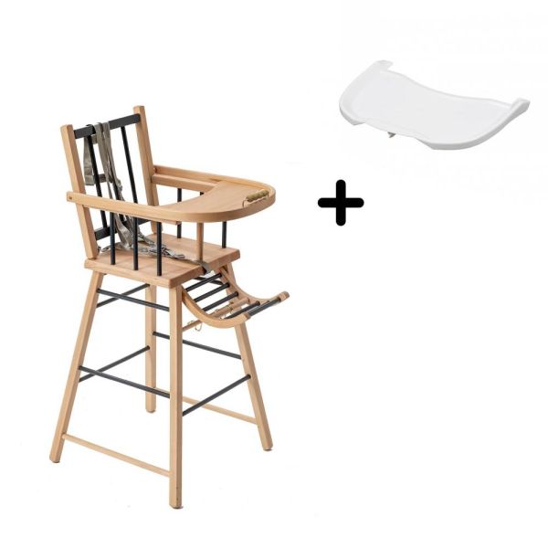 Pack Chaise haute André Hybride anthracite et sa tablette blanche