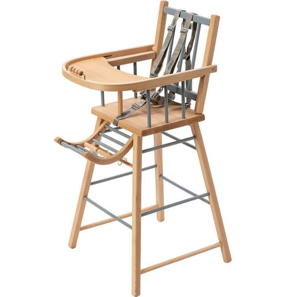 Pack Chaise haute André Hybride bleu gris et sa tablette blanche
