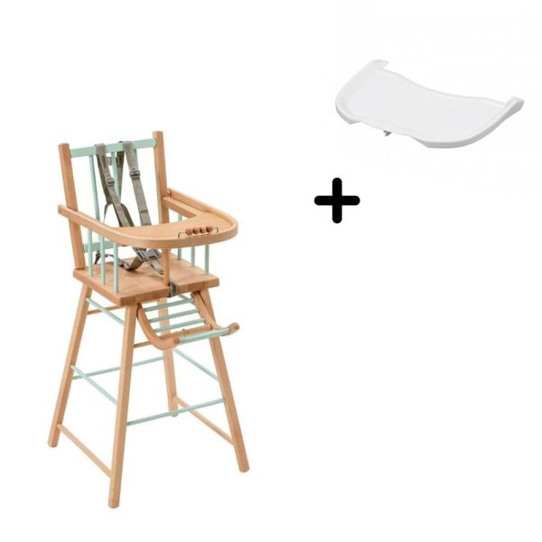 Pack Chaise haute André Hybride vert mint et sa tablette blanche