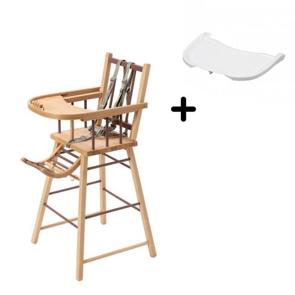 Pack Chaise haute André Hybride vieux rose et sa tablette blanche
