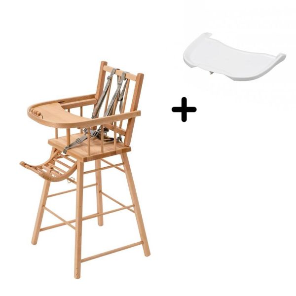 Pack Chaise haute André Vernis naturel et sa tablette blanche