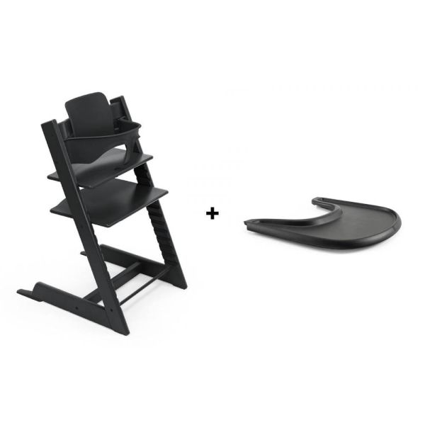 Pack chaise haute Tripp Trapp chêne + baby set + tablette Noir