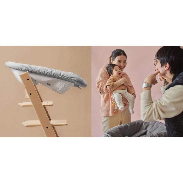 Pack chaise haute Tripp Trapp Hêtre Vanilla white + Newborn Set gris