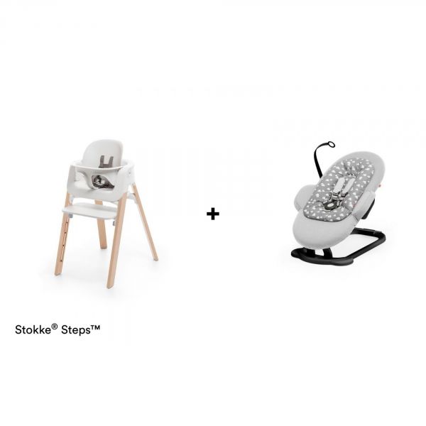 Pack chaise haute Steps hêtre naturel + Baby set + transat nuage