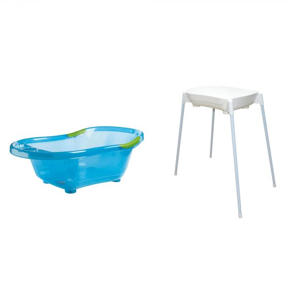 Baignoire bébé bleue avec vidange + support de baignoire