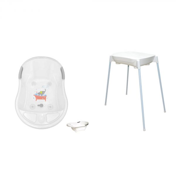 Baignoire bébé éléphant blanc avec vidange + support de baignoire