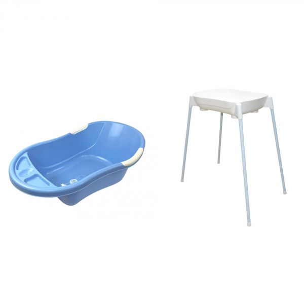 Baignoire bébé bleue avec vidange + support de baignoire