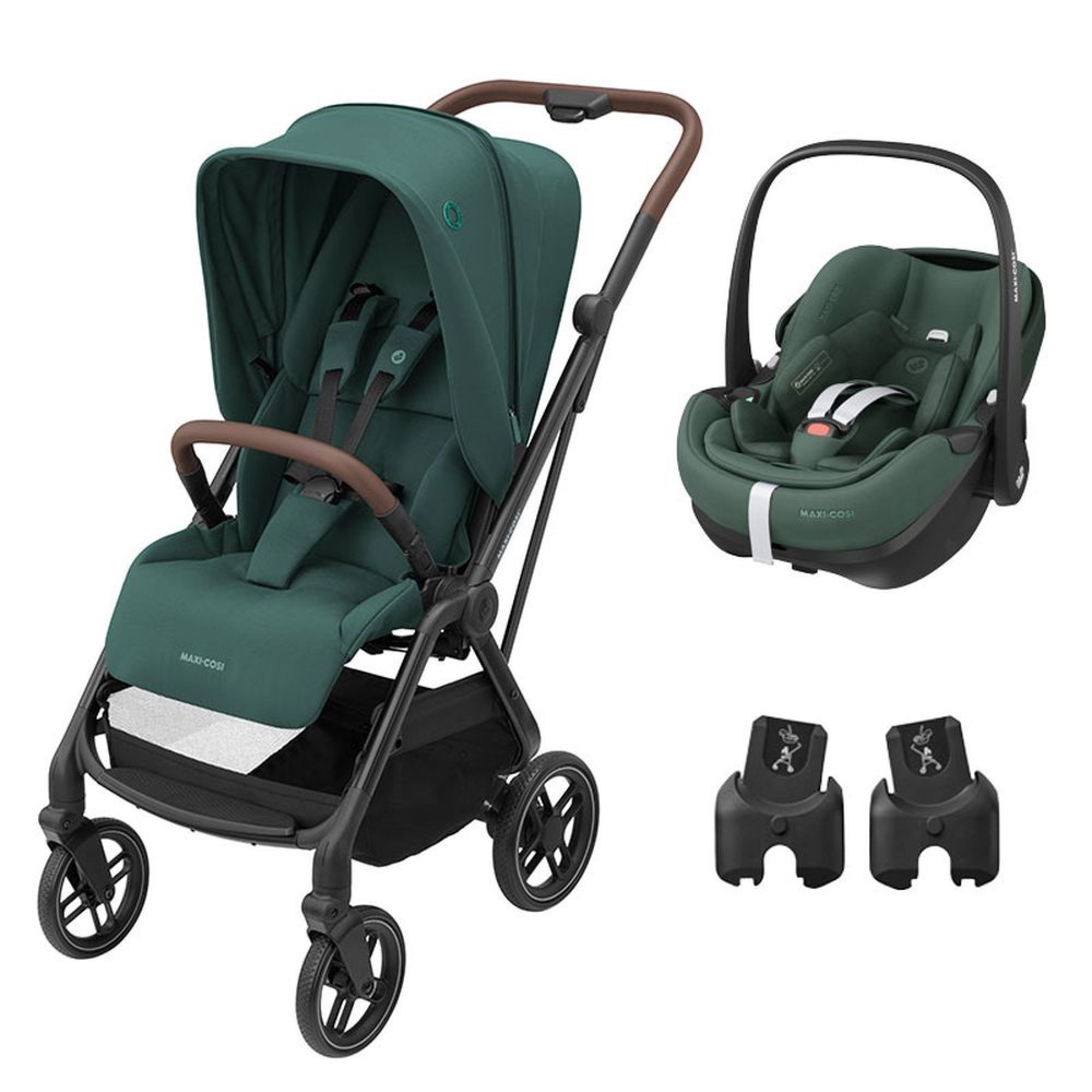 Poussette duo Leona² + siège auto Pebble 360 Pro Green - Made in Bébé