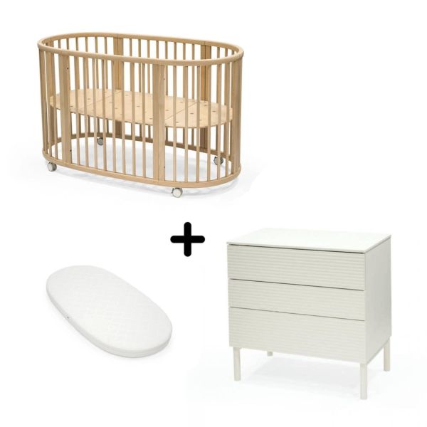 Chambre duo Lit Sleepi + commode Sleepi + matelas - Natural
