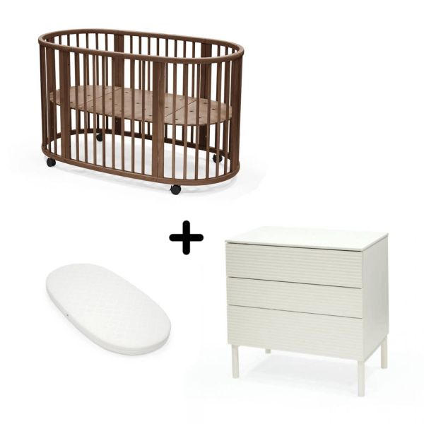 Chambre duo Lit Sleepi + commode Sleepi + matelas - Warm brown
