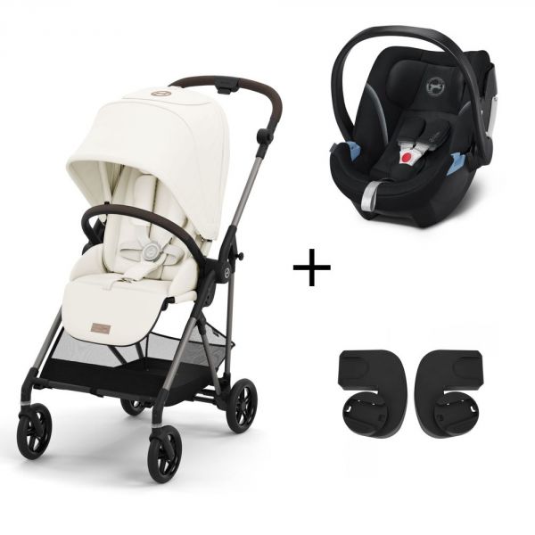 Pack duo poussette Melio 3 - châssis taupe + Aton 5 + adaptateurs - Cotton white