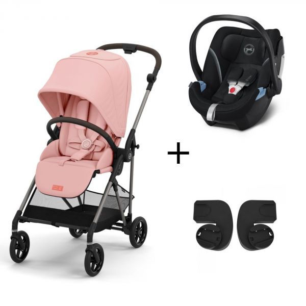 Pack duo poussette Melio 3 - châssis taupe + Aton 5 + adaptateurs - Hibiscus Red
