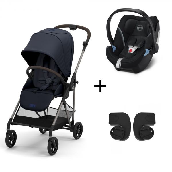 Pack duo poussette Melio 3 - châssis taupe + Aton 5 + adaptateurs - Ocean Blue