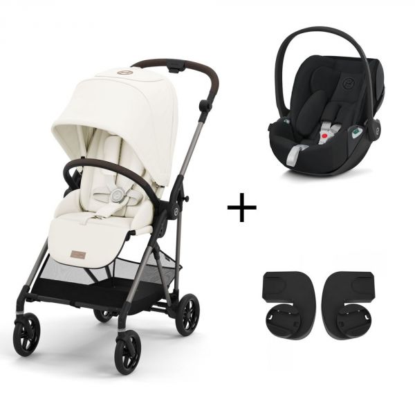 Pack duo poussette Melio 3 - châssis taupe + Cloud Z2 + adaptateurs - Cotton white