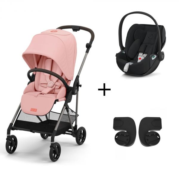 Pack duo poussette Melio 3 - châssis taupe + Cloud Z2 + adaptateurs - Hibiscus Red