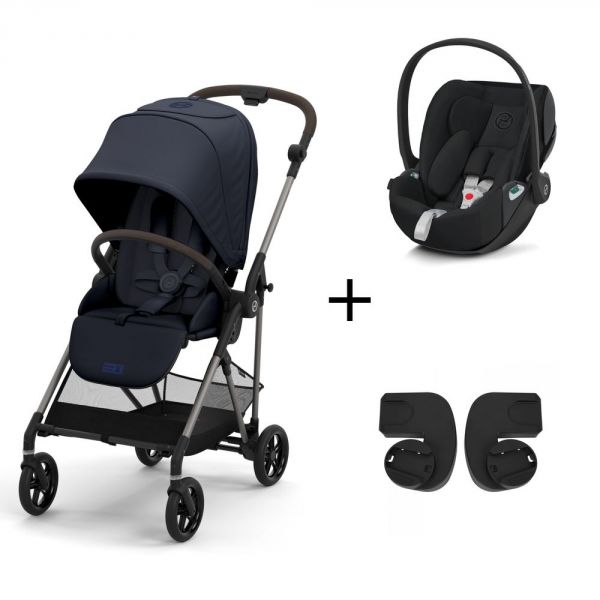 Pack duo poussette Melio 3 - châssis taupe + Cloud Z2 + adaptateurs - Ocean Blue
