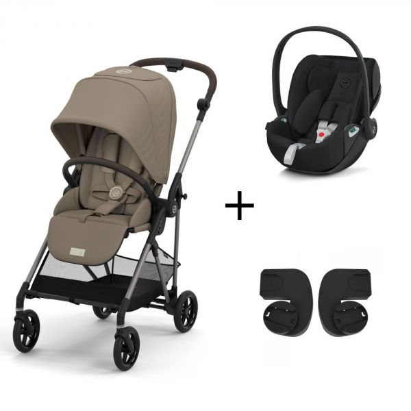 Pack duo poussette Melio 3 - châssis taupe + Cloud Z2 + adaptateurs - Seashell Beige