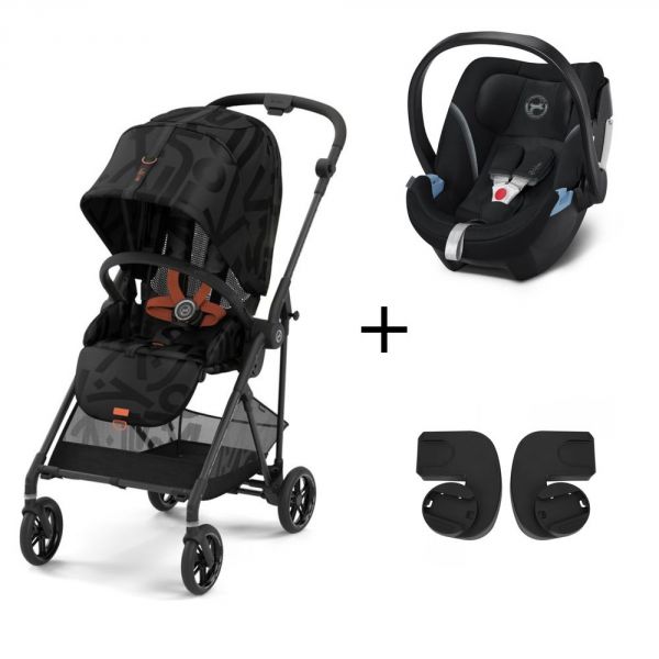 Pack duo poussette Melio Street 3 - châssis taupe + Aton 5 + adaptateurs - Real Black