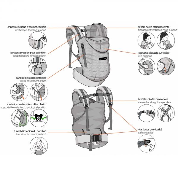 Pack évolution porte bébé Hoodiecarrier Gris Flanelle