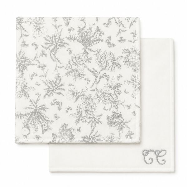 Lot de 2 langes imrpimé Toile de Jouy 70 x 70 cm Gris
