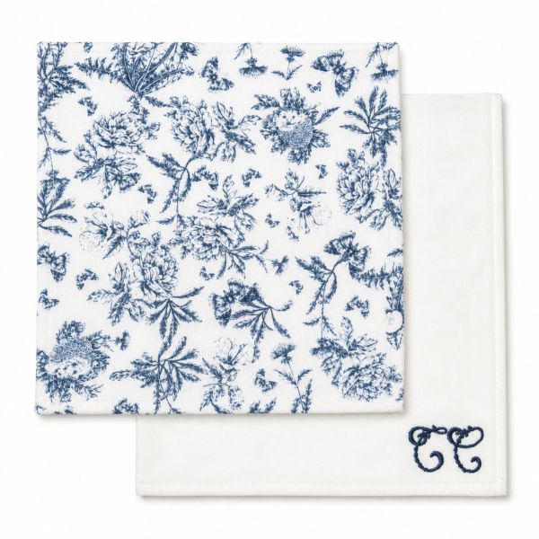 Lot de 2 langes imrpimé Toile de Jouy 70 x 70 cm Bleu