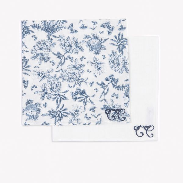 Lot de 2 langes imrpimé Toile de Jouy 70 x 70 cm Bleu