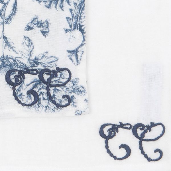 Lot de 2 langes imrpimé Toile de Jouy 70 x 70 cm Bleu