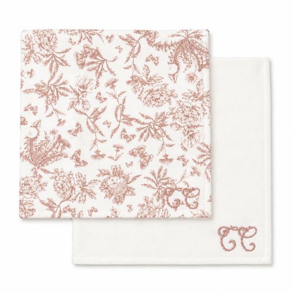 Lot de 2 langes imrpimé Toile de Jouy 70 x 70 cm Rose