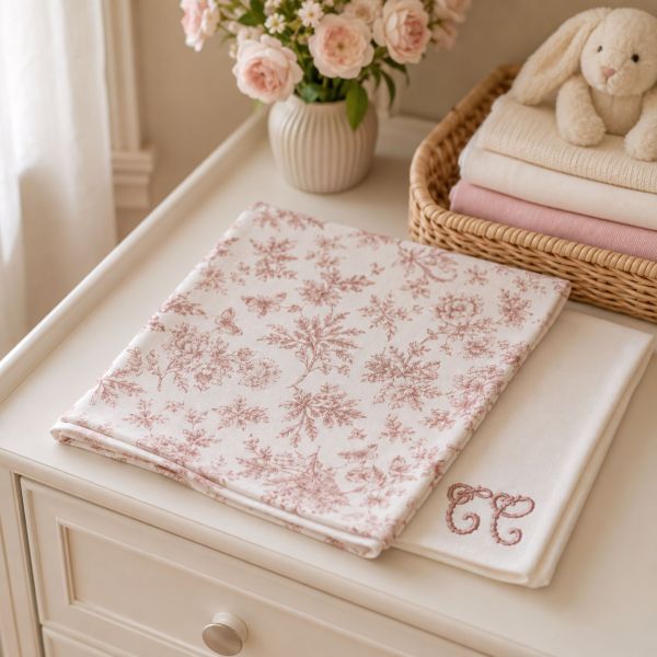 Lot de 2 langes imrpimé Toile de Jouy 70 x 70 cm Rose