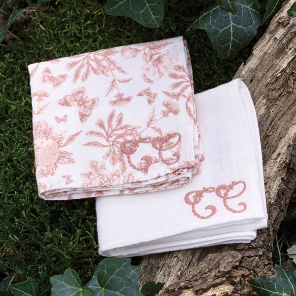 Lot de 2 langes imrpimé Toile de Jouy 70 x 70 cm Rose