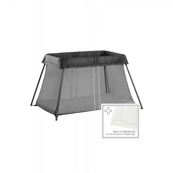 Pack lit parapluie Light noir + drap housse blanc