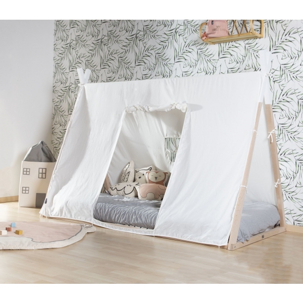 Pack Tipi de lit bébé + sommier 70 x 140 cm Naturel et blanc