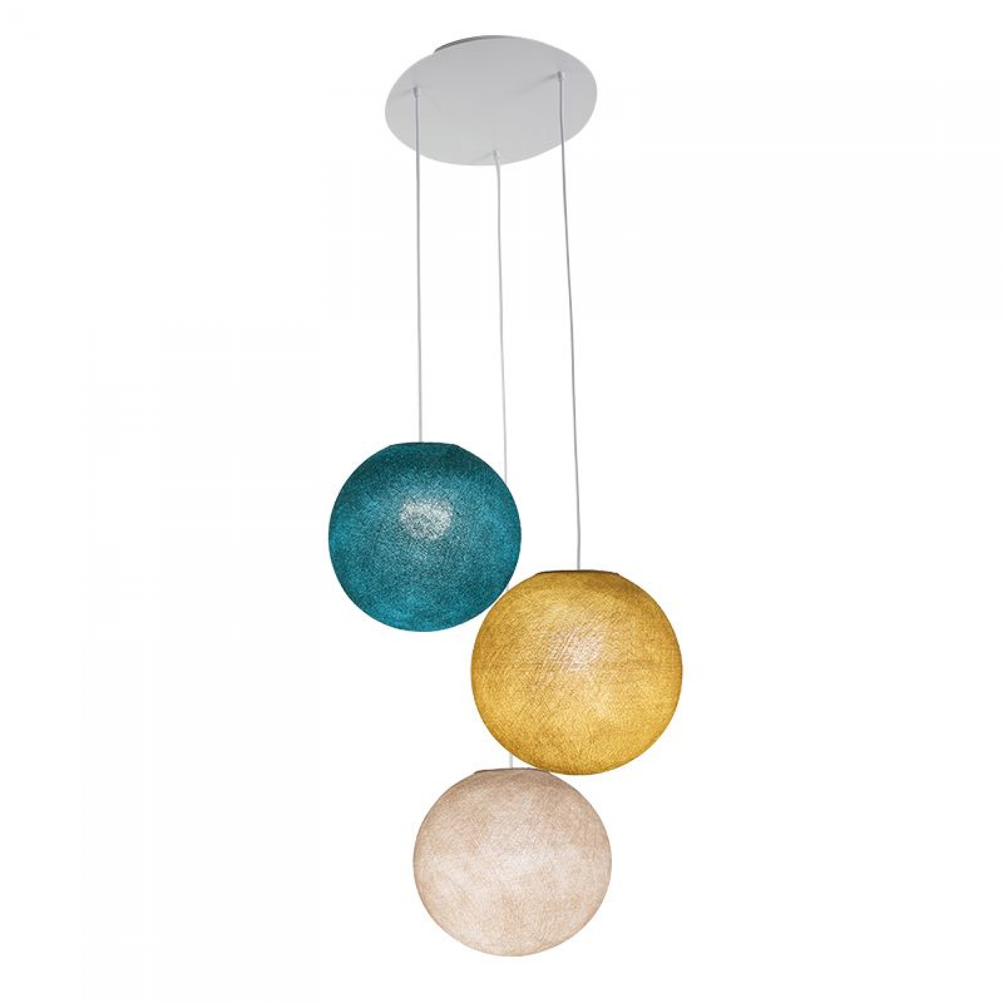 La Case De Cousin Paul Suspension Luminaire Plafonnier 3 Globes Bleu Canard Made In Bebe