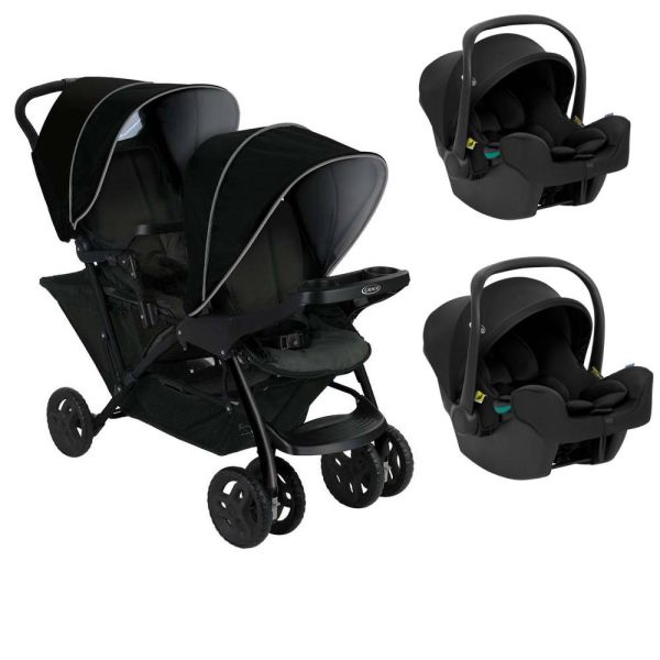 Poussette duo Stadium double Black grey + 2 sièges auto SnugLite Midnight