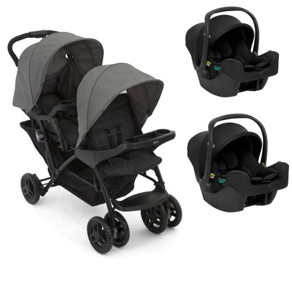 Poussette duo Stadium double Titanium + 2 sièges auto SnugLite Midnight