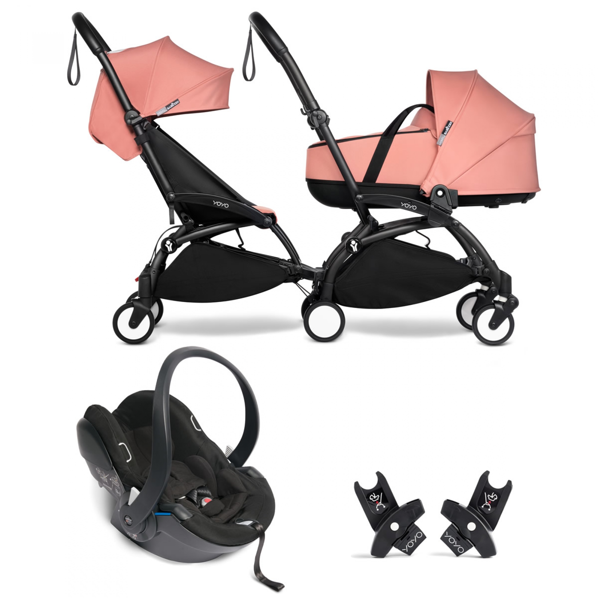 Pack poussette double Trio YOYO² Connect pack 6+ + Yoyo car seat by Besafe  + Nacelle - Cadre Noir - Ginger - Made in Bébé