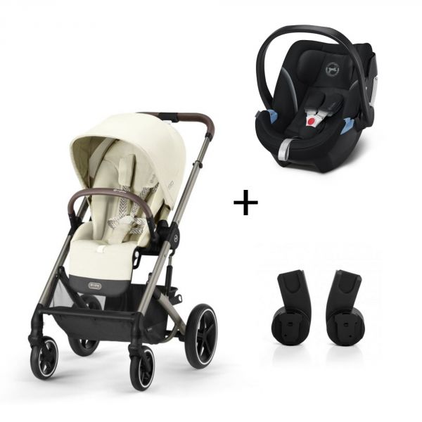Pack Duo poussette Duo Balios S Lux + Aton 5 + adaptateurs - Seashell Beige