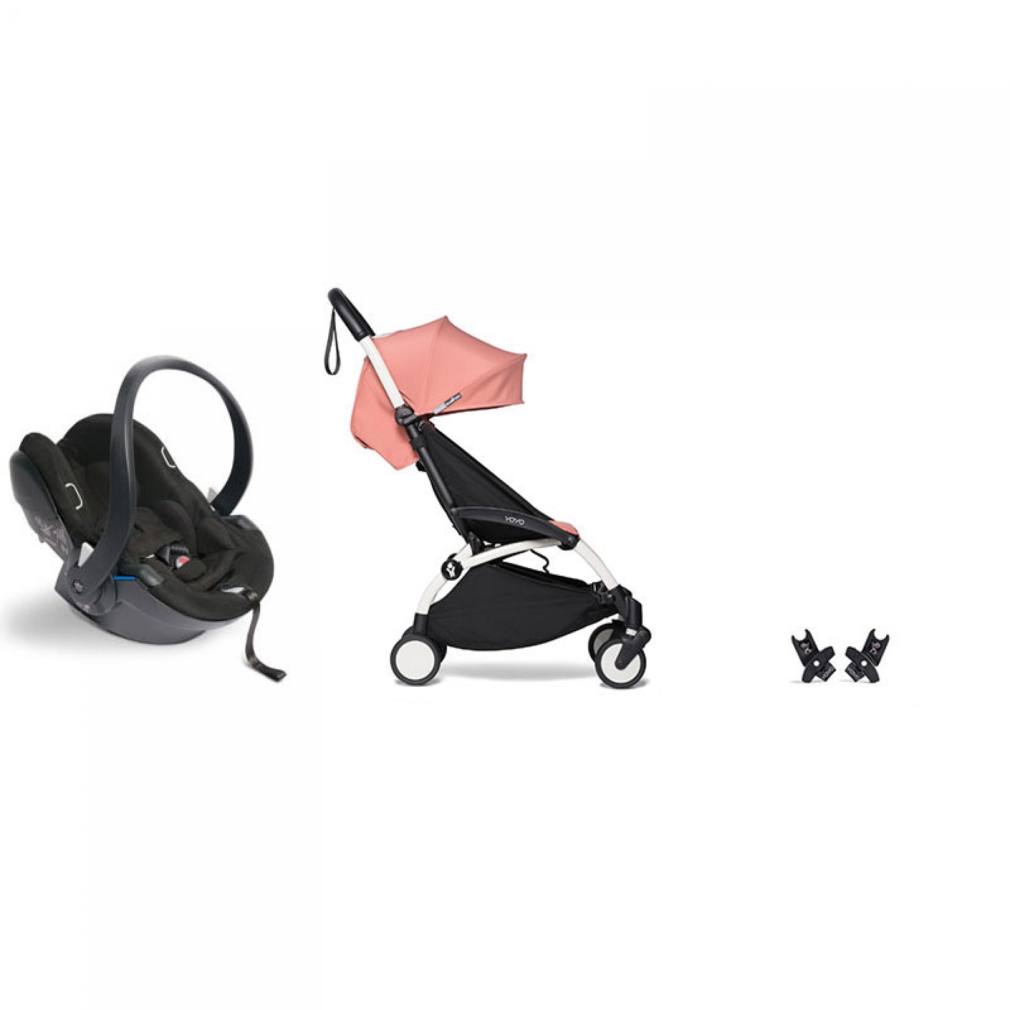 Pack poussette Trio YOYO² complet pack 0+ & 6+ + siège auto YOYO car seat  by Besafe + Ombrelle - Châssis Blanc - Toffee - Made in Bébé