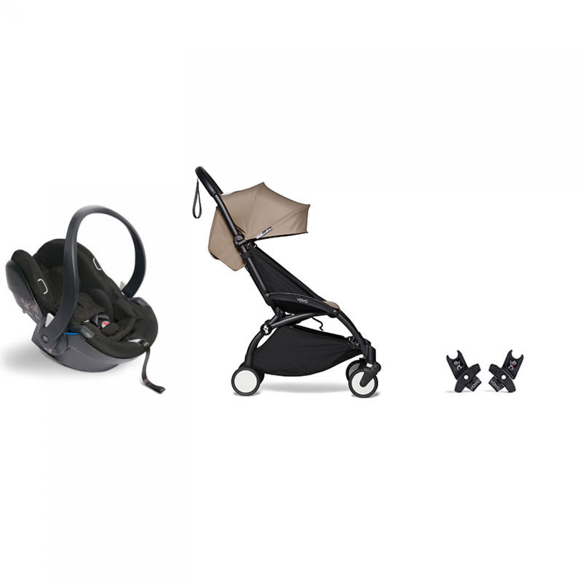 Pack poussette Duo YOYO² pack 6+ et YOYO car seat by Besafe - Cadre Noir -  Taupe - Made in Bébé