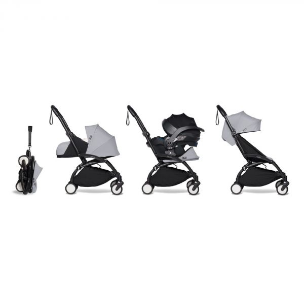Pack poussette Trio YOYO 2 complet pack 0+ & 6+ + siège auto YOYO car seat by Besafe - Cadre Noir - Stone