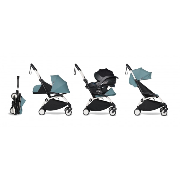 Pack poussette Trio YOYO² complet pack 0+ & 6+ + siège auto YOYO car seat by Besafe - Châssis Blanc - Aqua