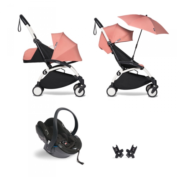 Pack poussette Trio YOYO² complet pack 0+ &  6+ + siège auto YOYO car seat by Besafe + Ombrelle - Châssis Blanc - Ginger