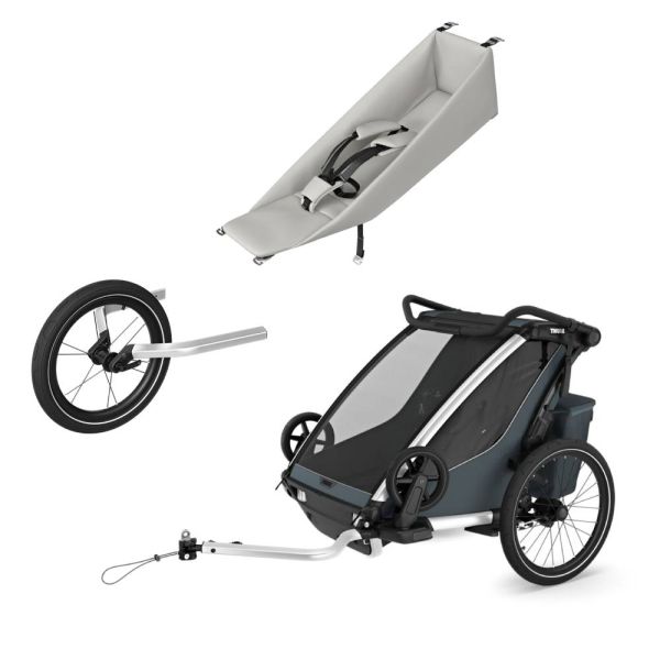 Pack remorque Chariot Cross 2 Dark slate + Assise pour nouveau-né Infant Sling + Kit jogging