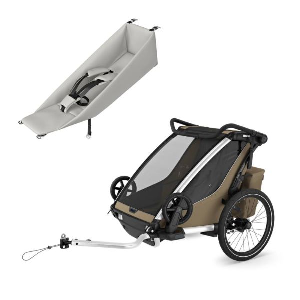 Pack remorque vélo Chariot Cross 2 Faded khaki + Assise pour nouveau-né Infant Sling
