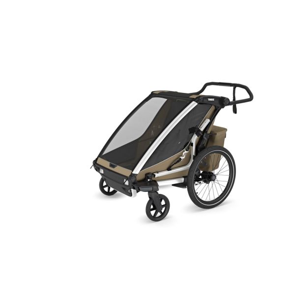 Pack remorque vélo Chariot Cross 2 places Faded khaki + Kit jogging