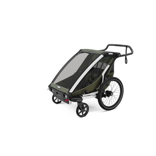 Pack remorque vélo Chariot Lite 2 places Vintage green + Assise pour nouveau-né Infant sling + Kit jogging