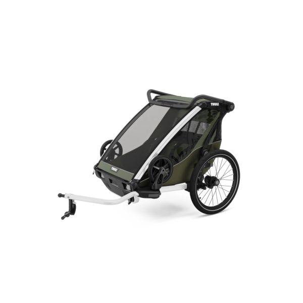 Pack remorque vélo Chariot Lite 2 places Vintage green + Assise pour nouveau-né Infant sling