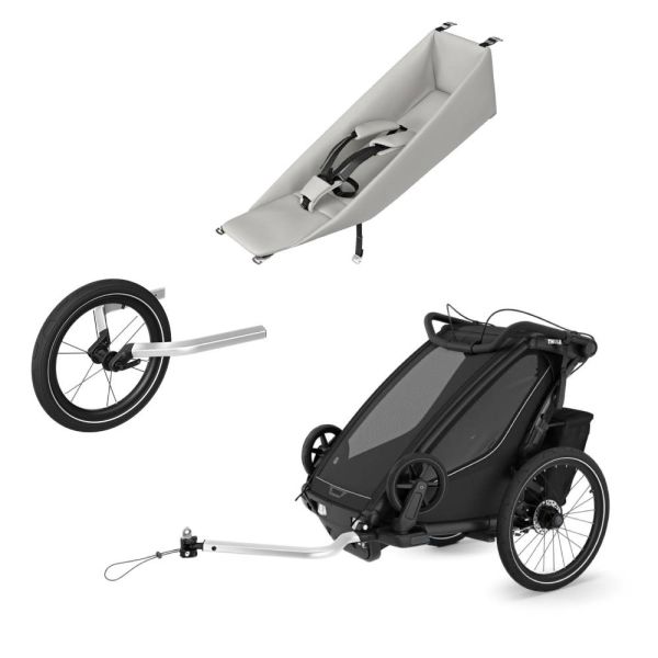 Pack remorque vélo Chariot Sport 1 Black + Assise pour nouveau-né Infant Sling + Kit jogging