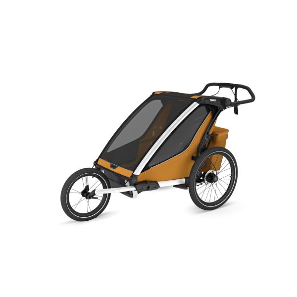 Pack remorque vélo Chariot Sport 2 Natural gold + Assise pour nouveau-né Infant Sling + Kit jogging