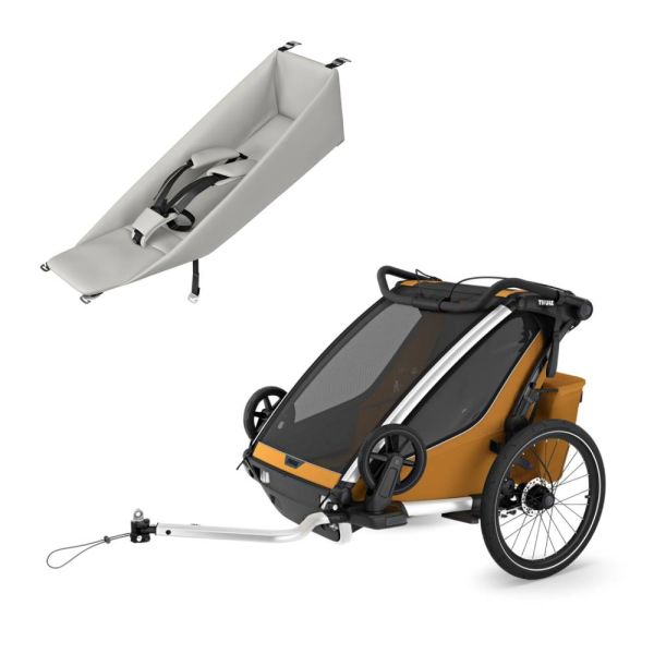 Pack remorque vélo Chariot Sport 2 Natural gold + Assise pour nouveau-né Infant Sling
